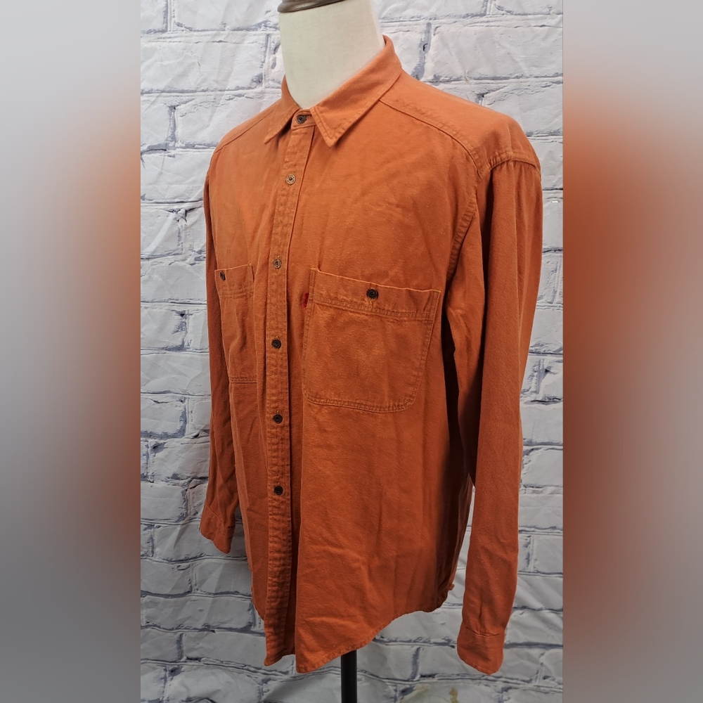 Levi's Men's Vintage 90s Denim Shirt Orange Button Down Size Large - Picture 9 of 16